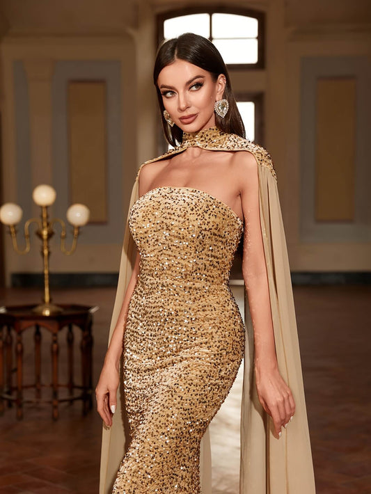 Cape Sleeve Party Pageant Dress
