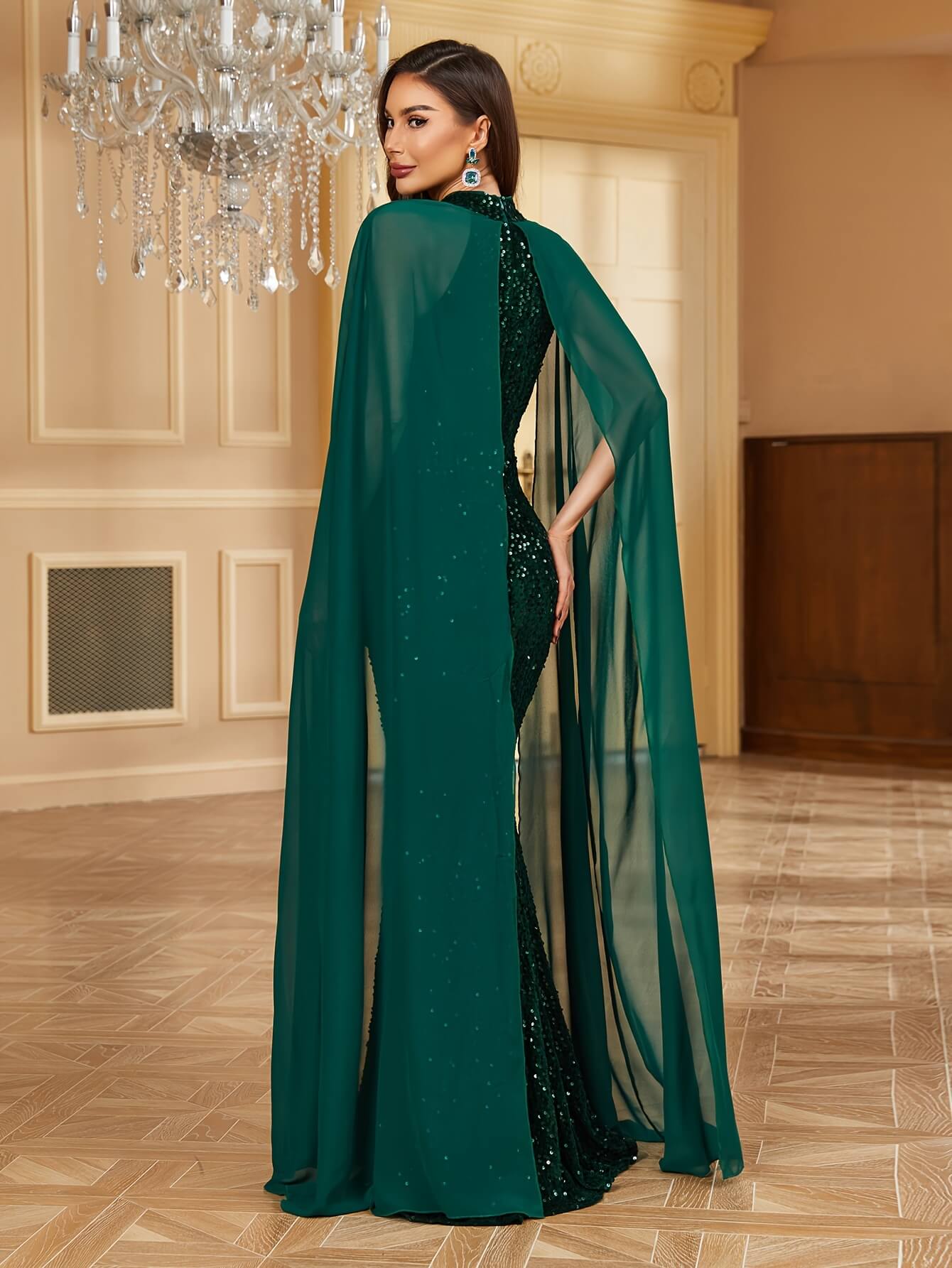 Halter Neck Cloak Sleeve Pageant Dress