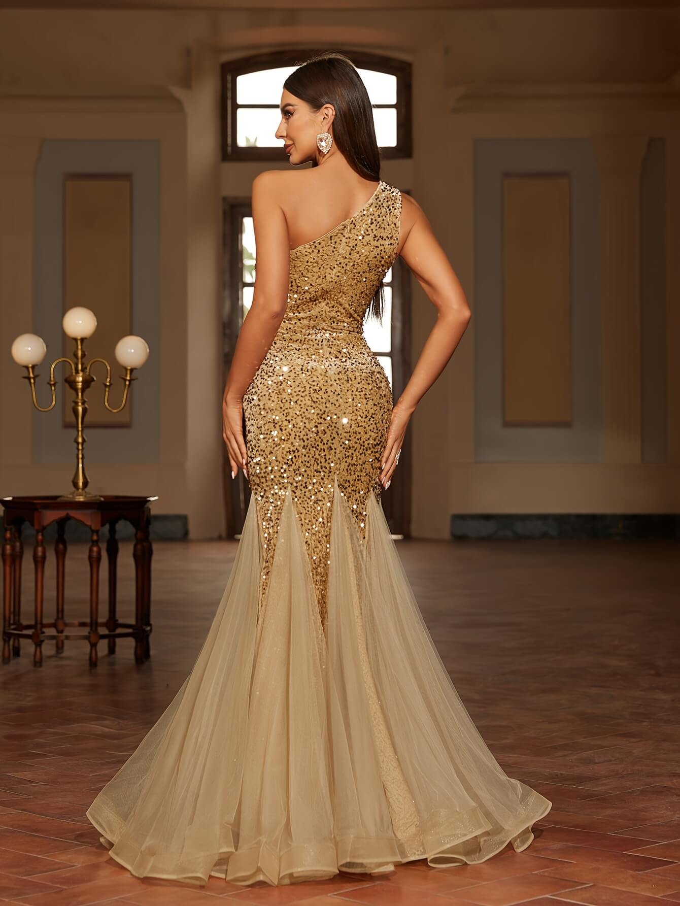 One Shoulder Flared Cut Pageant Dress