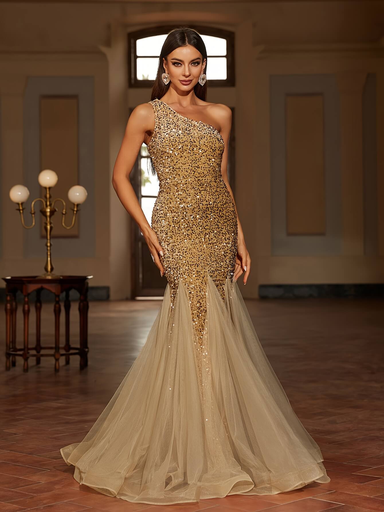 One Shoulder Flared Cut Pageant Dress