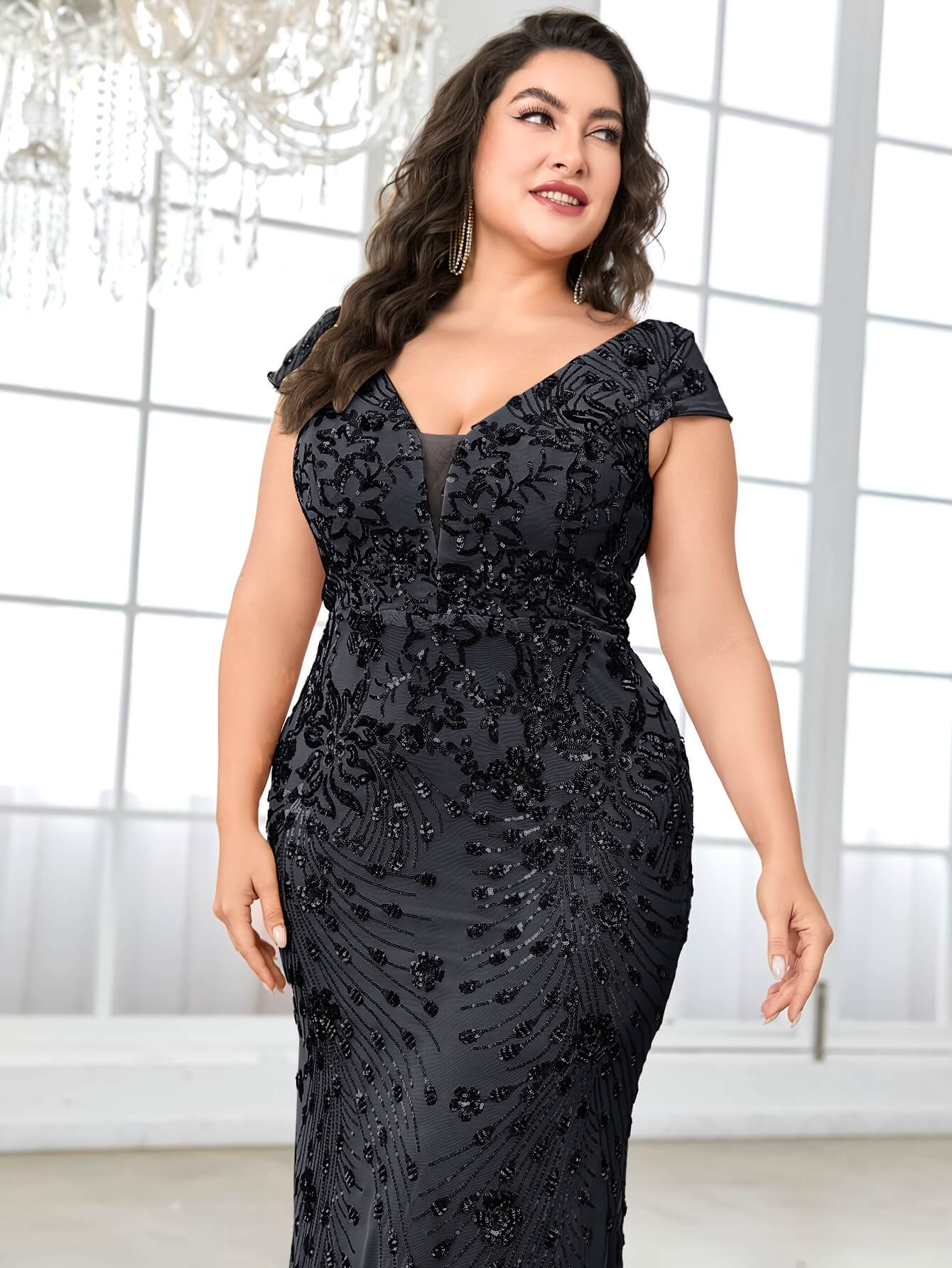 Plus Size Floral Pageant Dress in Black