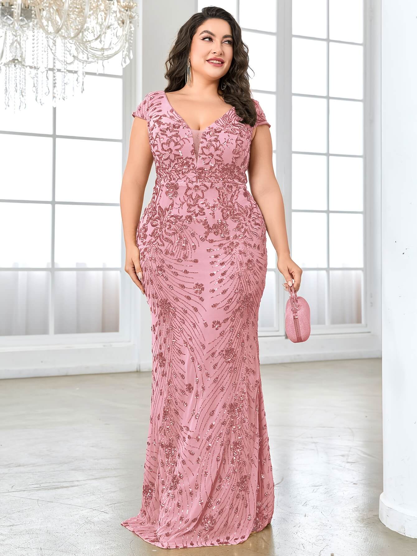 Plus Size Floral Pageant Dress in Pink