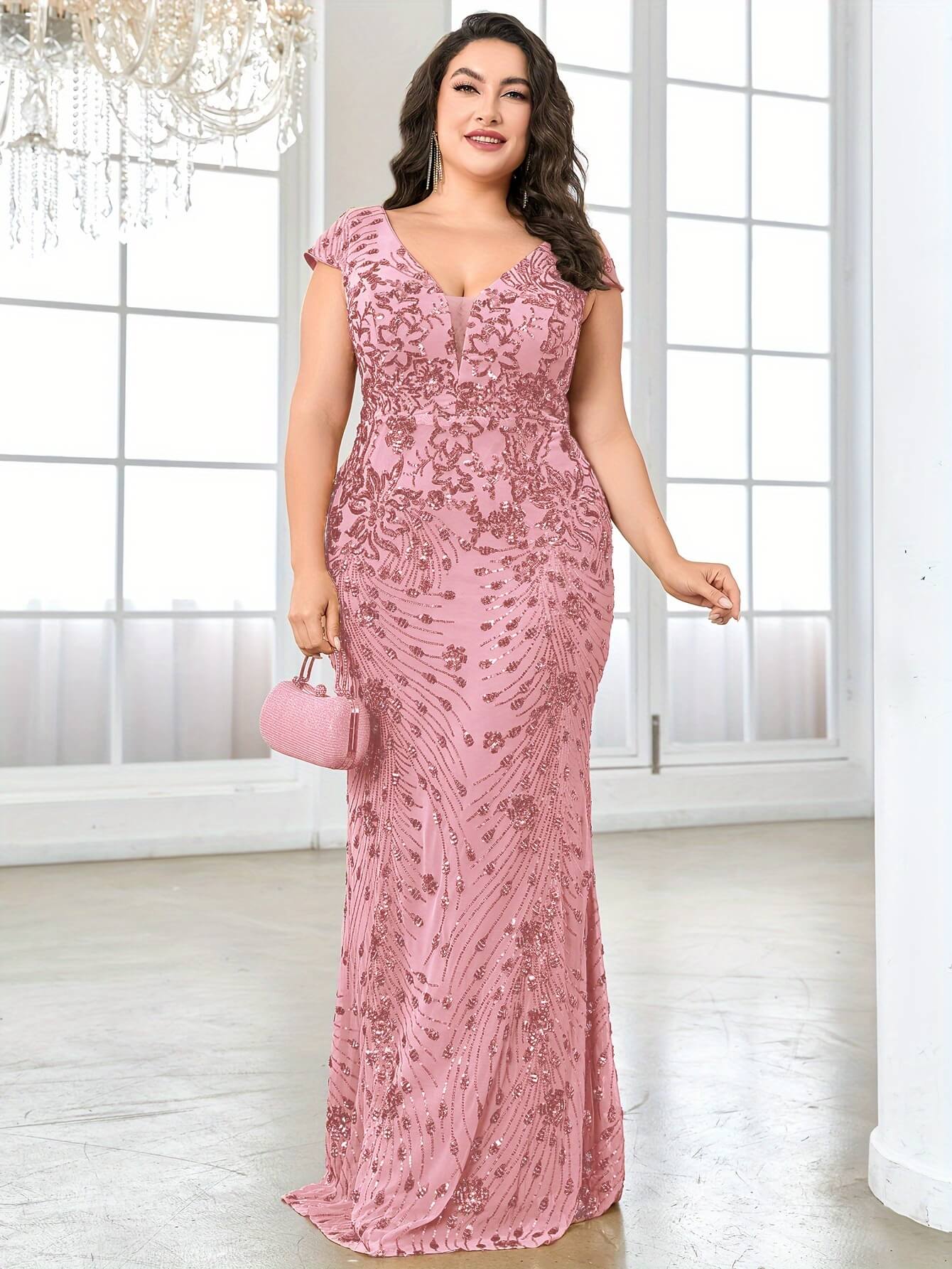 Plus Size Floral Pageant Dress in Pink