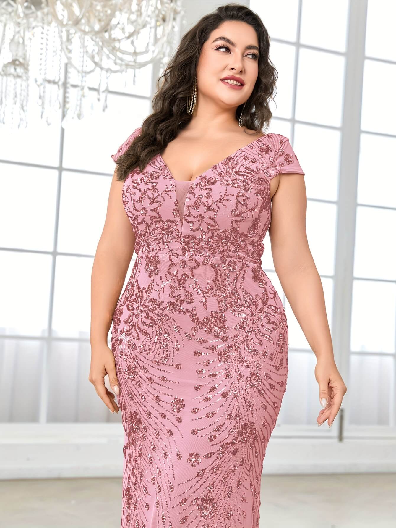 Plus Size Floral Pageant Dress in Pink