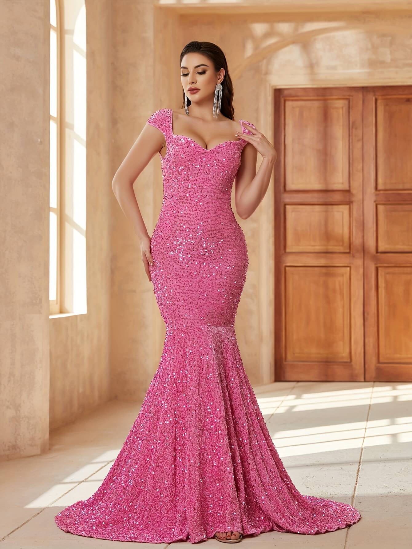 Sequined Sweetheart Neck Pageant Dress