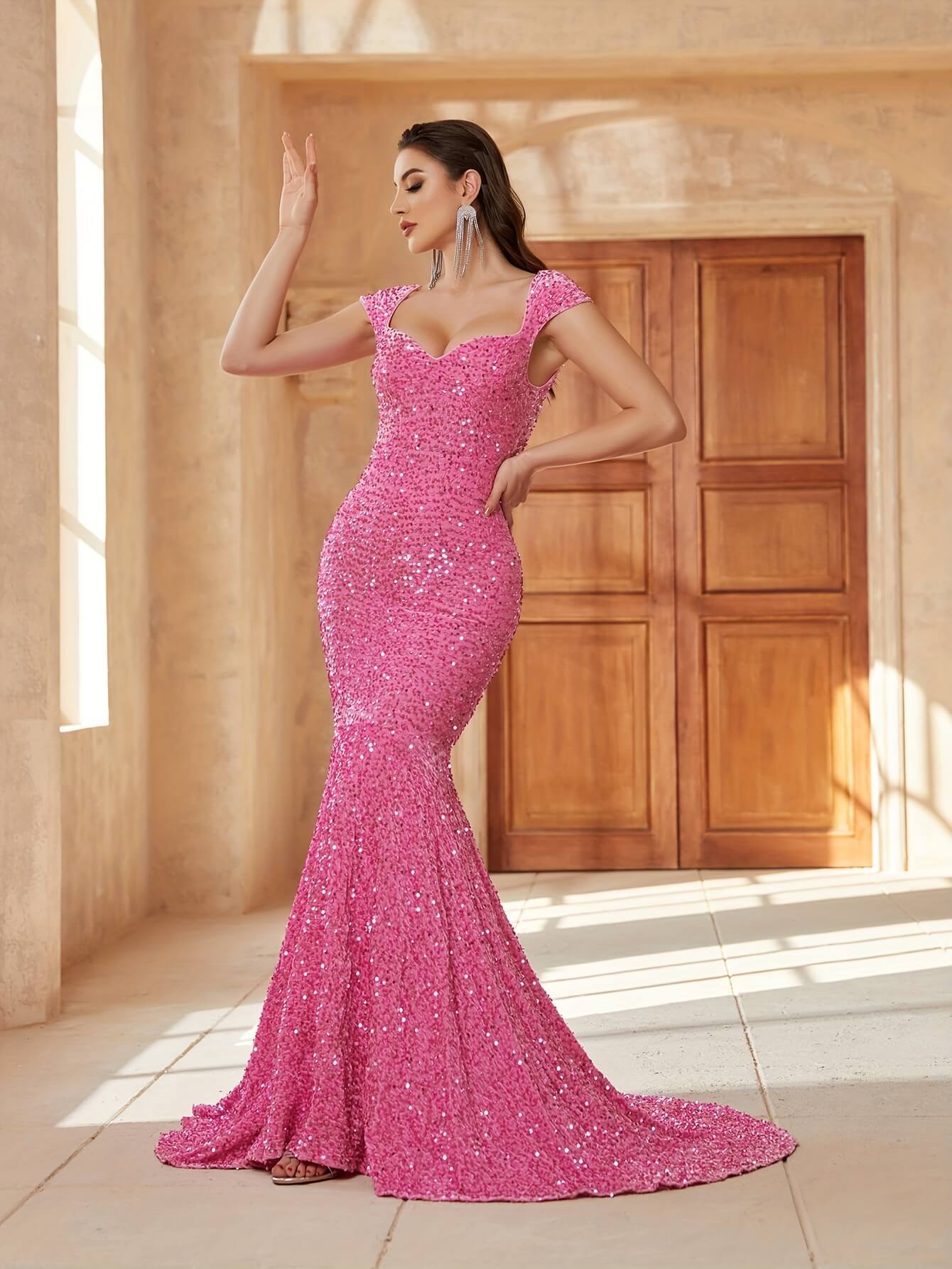 Sequined Sweetheart Neck Pageant Dress