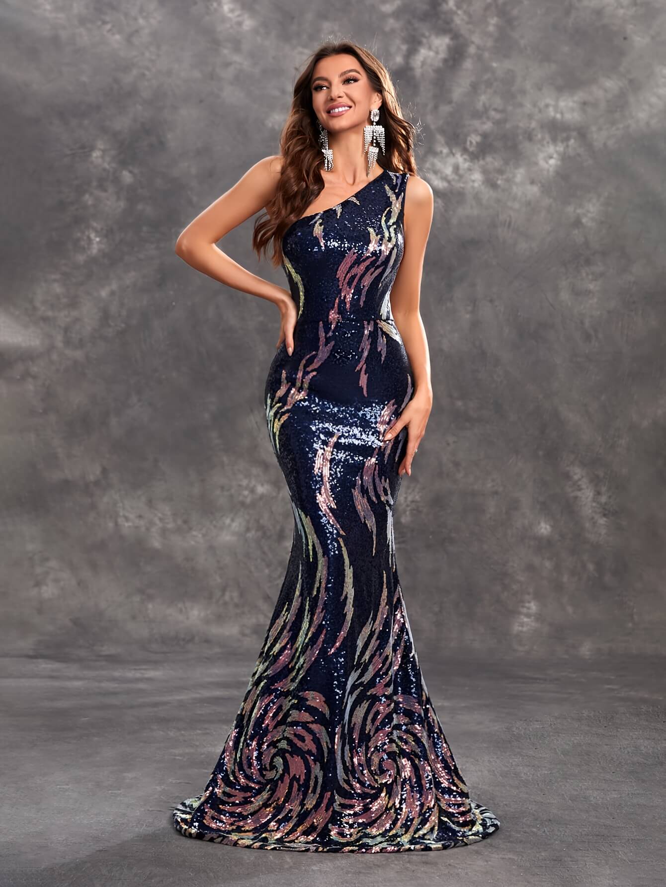 Sleeveless One Shoulder Pageant Dress