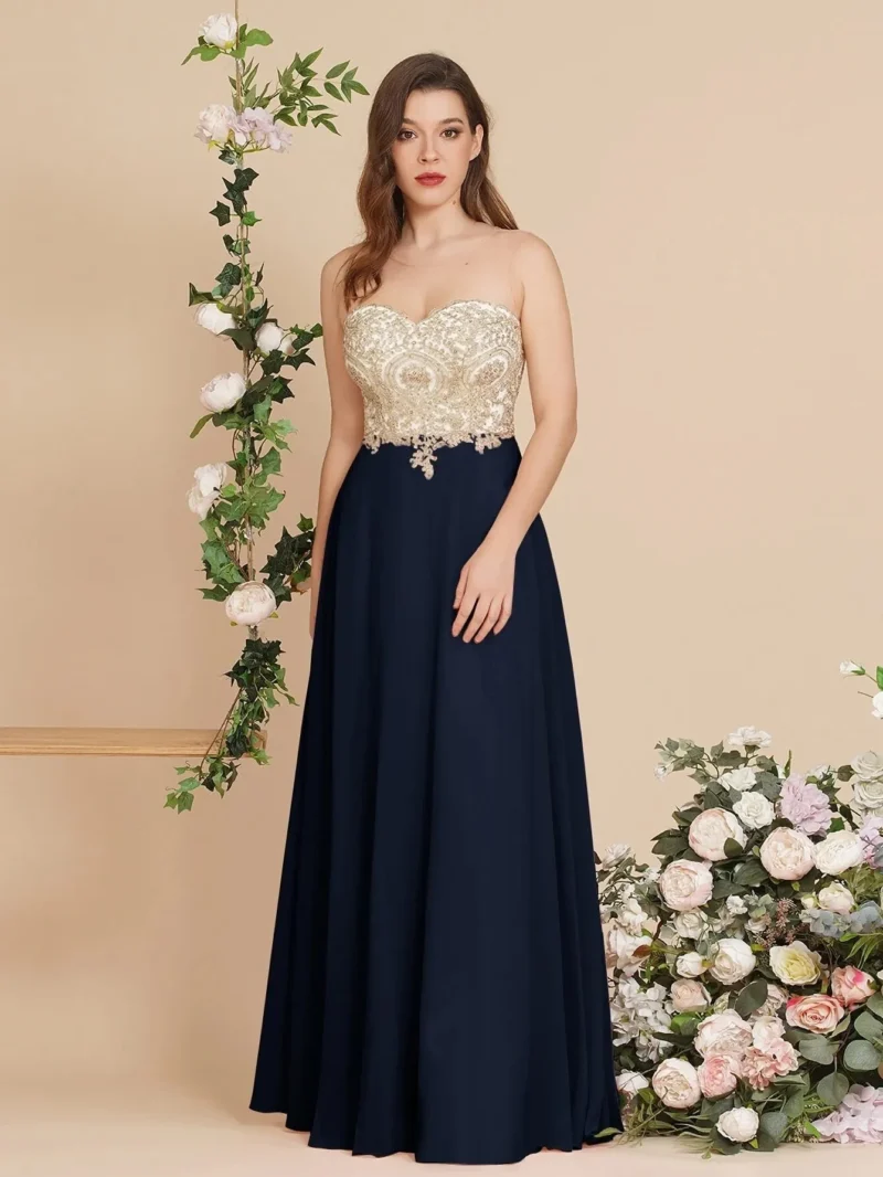 Gold Applique Chiffon Mermaid Gown