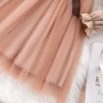 Girls Long Sleeve Mesh Dress with Woven Belt