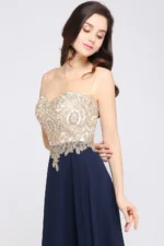 Gold Applique Chiffon Mermaid Gown