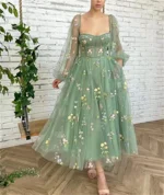 Off Shoulder Floral Tulle Maxi Dress