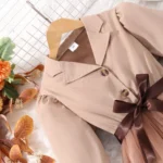 Girls Long Sleeve Mesh Dress with Woven Belt