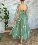 Off Shoulder Floral Tulle Maxi Dress