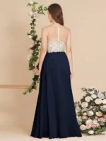 Gold Applique Chiffon Mermaid Gown